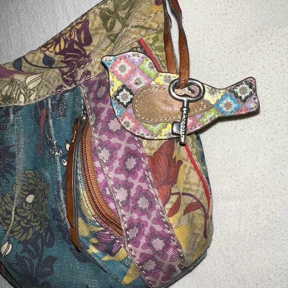 Vintage Fossil Crossbody Purse Bag Tote Key Charm Bird Boho Style Floral Pattern - Picture 4 of 7